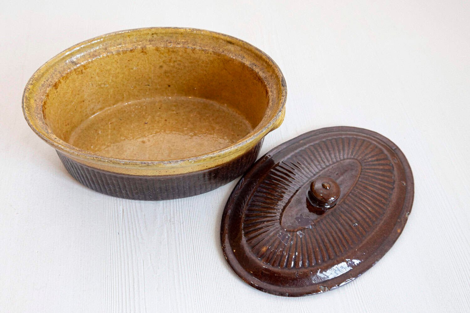 French 19th Century Rustic Covered Pâté Terrine with Brown and Gold Glaze - JAA