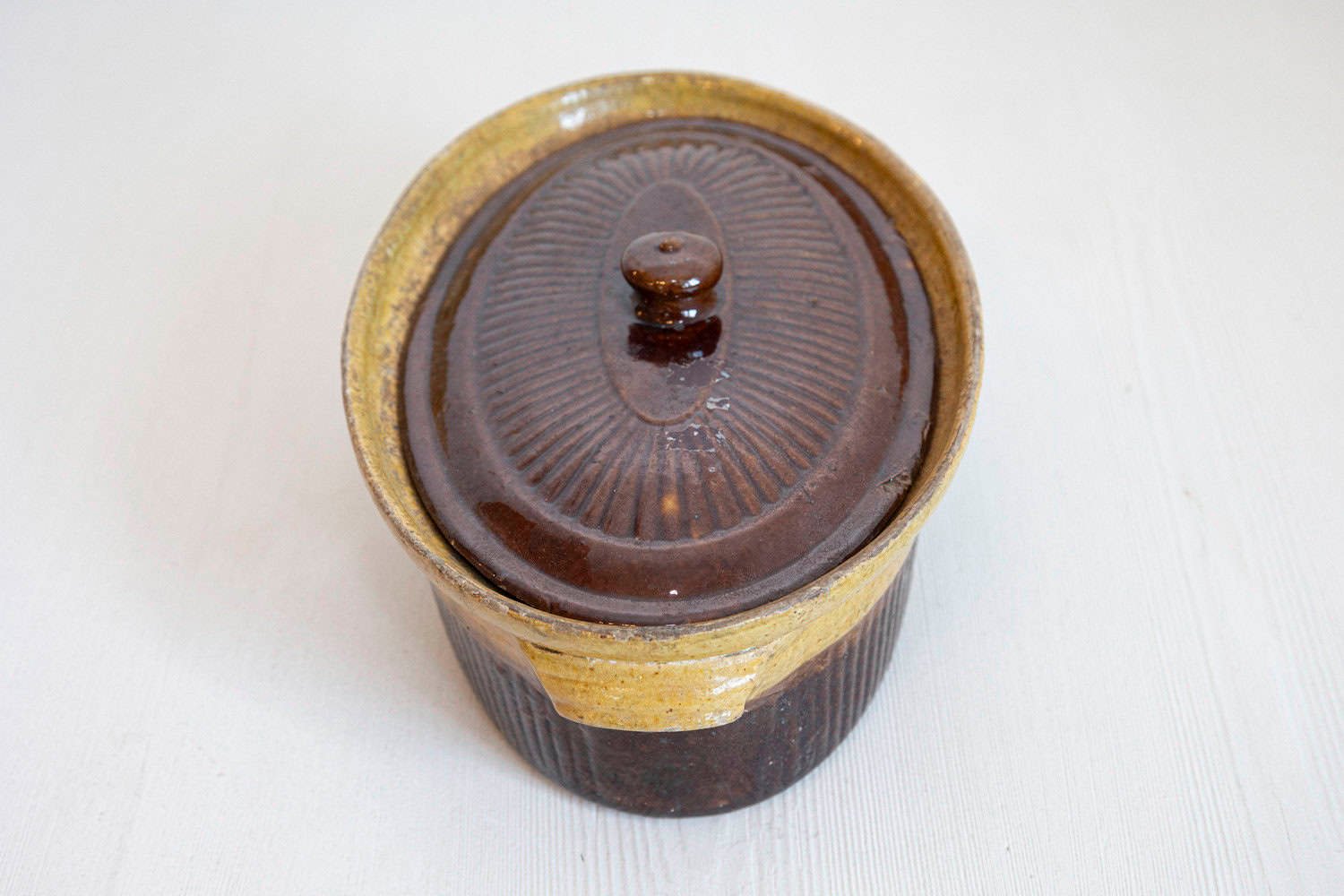 French 19th Century Rustic Covered Pâté Terrine with Brown and Gold Glaze - JAA