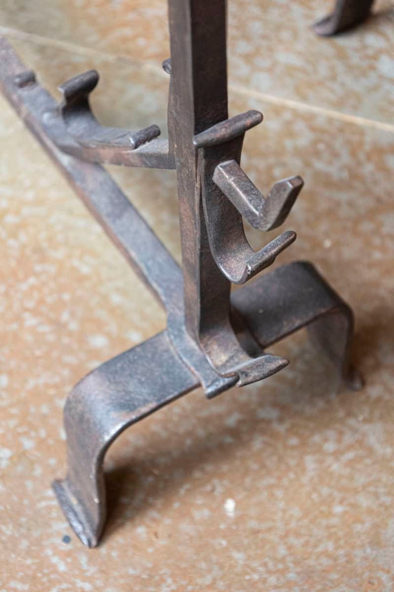 French circa 1870s Napoléon III Period Iron Andirons with Circular Tops and Scrolling Feet - JAA