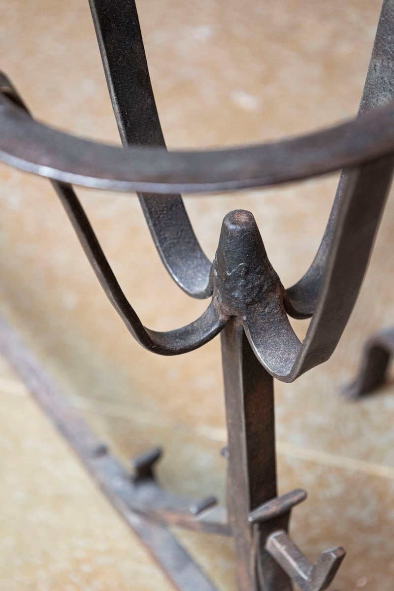 French circa 1870s Napoléon III Period Iron Andirons with Circular Tops and Scrolling Feet - JAA