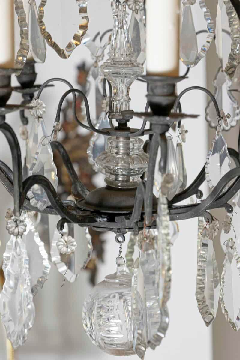 French 19th Century Crystal and Iron Six-Light Chandelier with Pendeloques - JAA