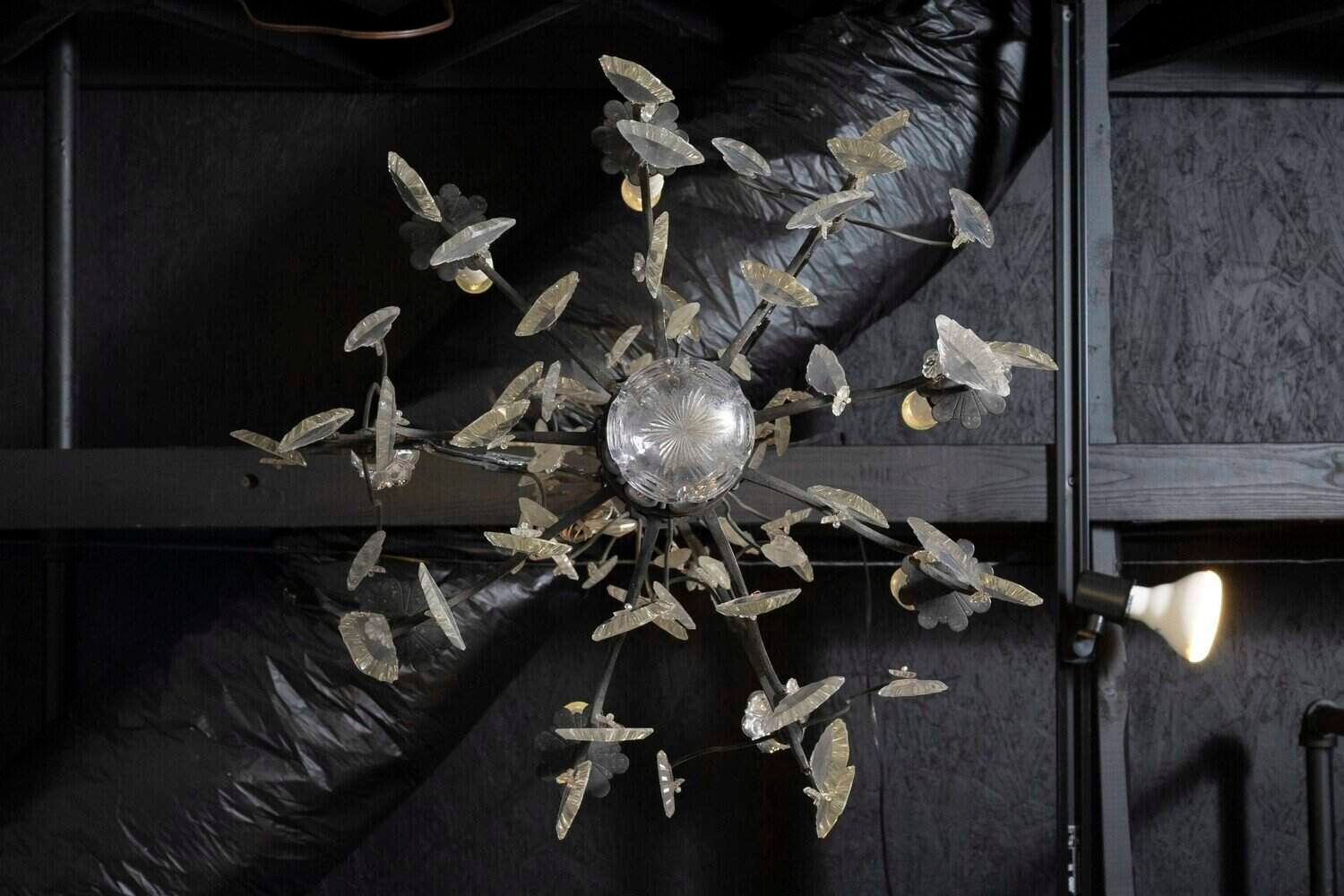 French 19th Century Crystal and Iron Six-Light Chandelier with Pendeloques - JAA