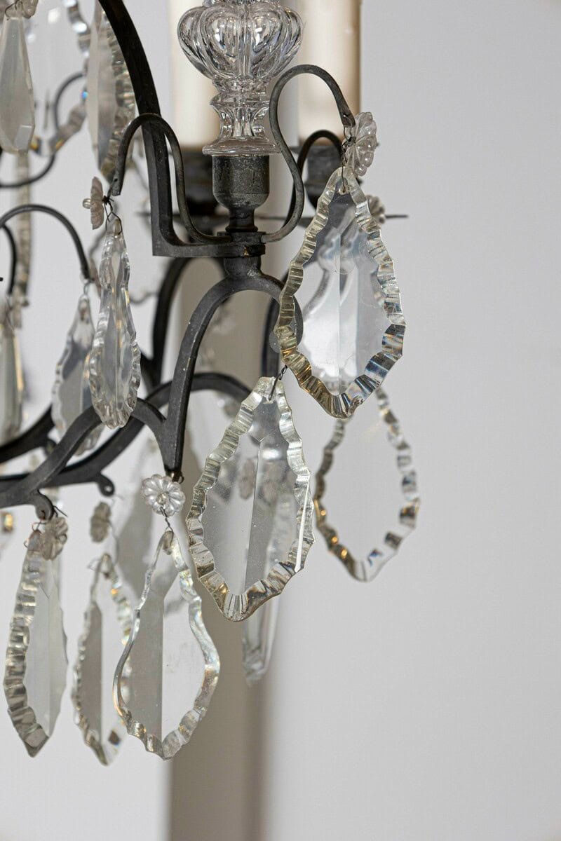 French 19th Century Crystal and Iron Six-Light Chandelier with Pendeloques - JAA