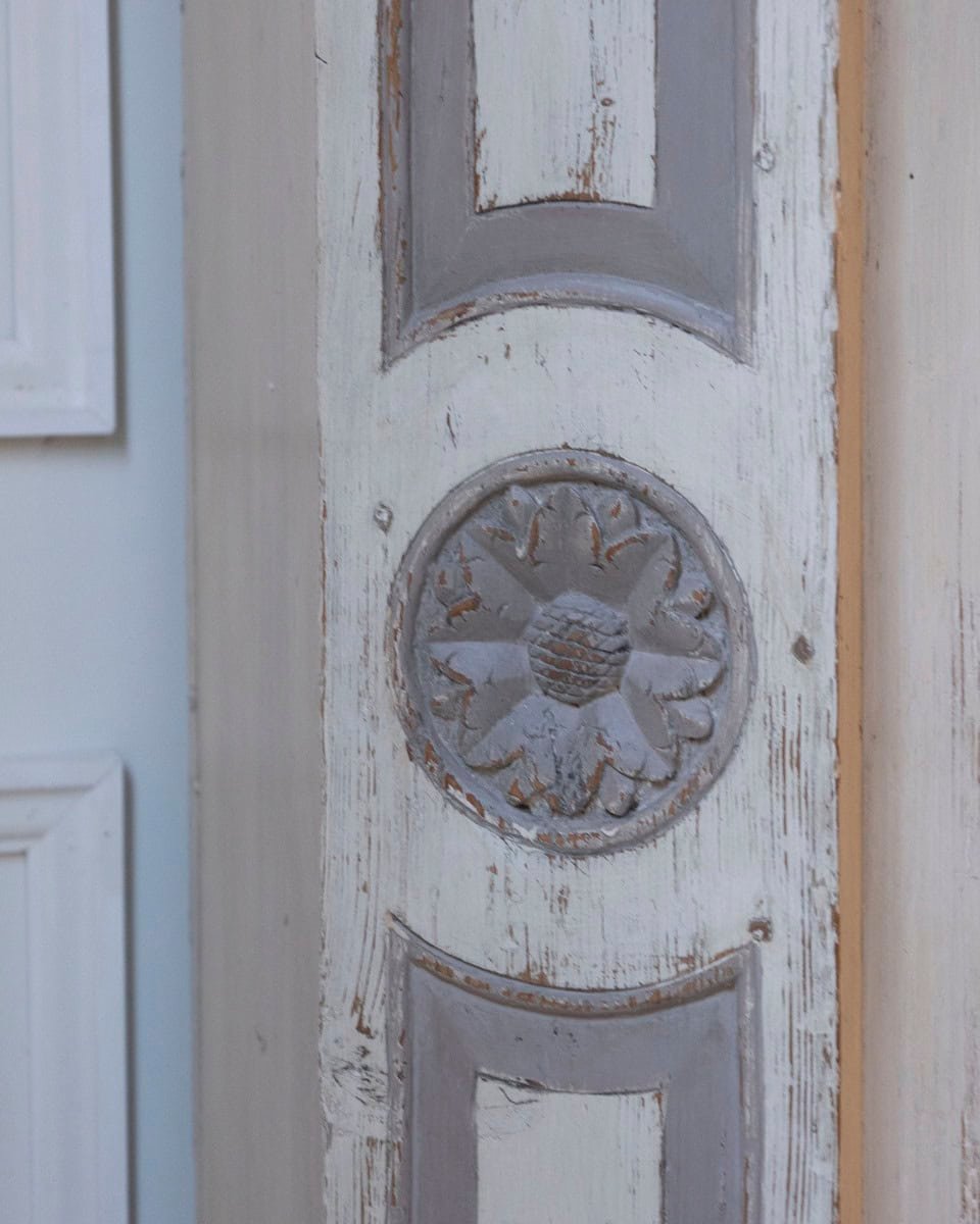 Alpine 19th Century Painted Fir Cupboard with Carved Rosette Cymatium and Spherical Feet - JAA