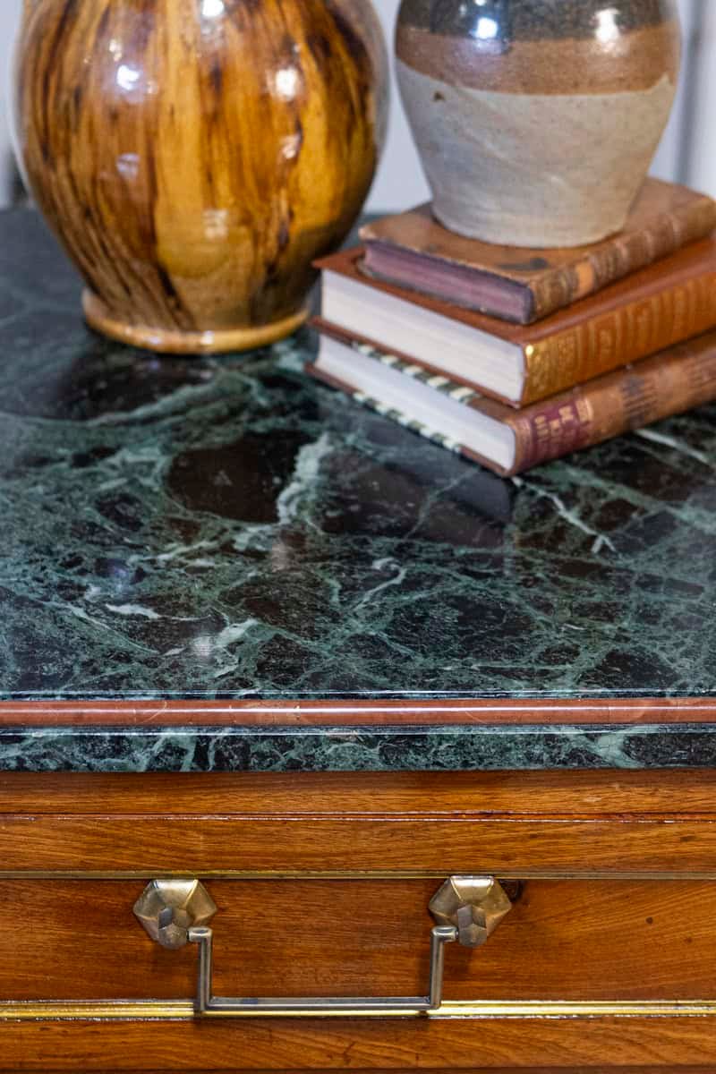 Italian Piemontese 1890s Three-Drawer Walnut Commode with Dark Green Marble Top - JAA