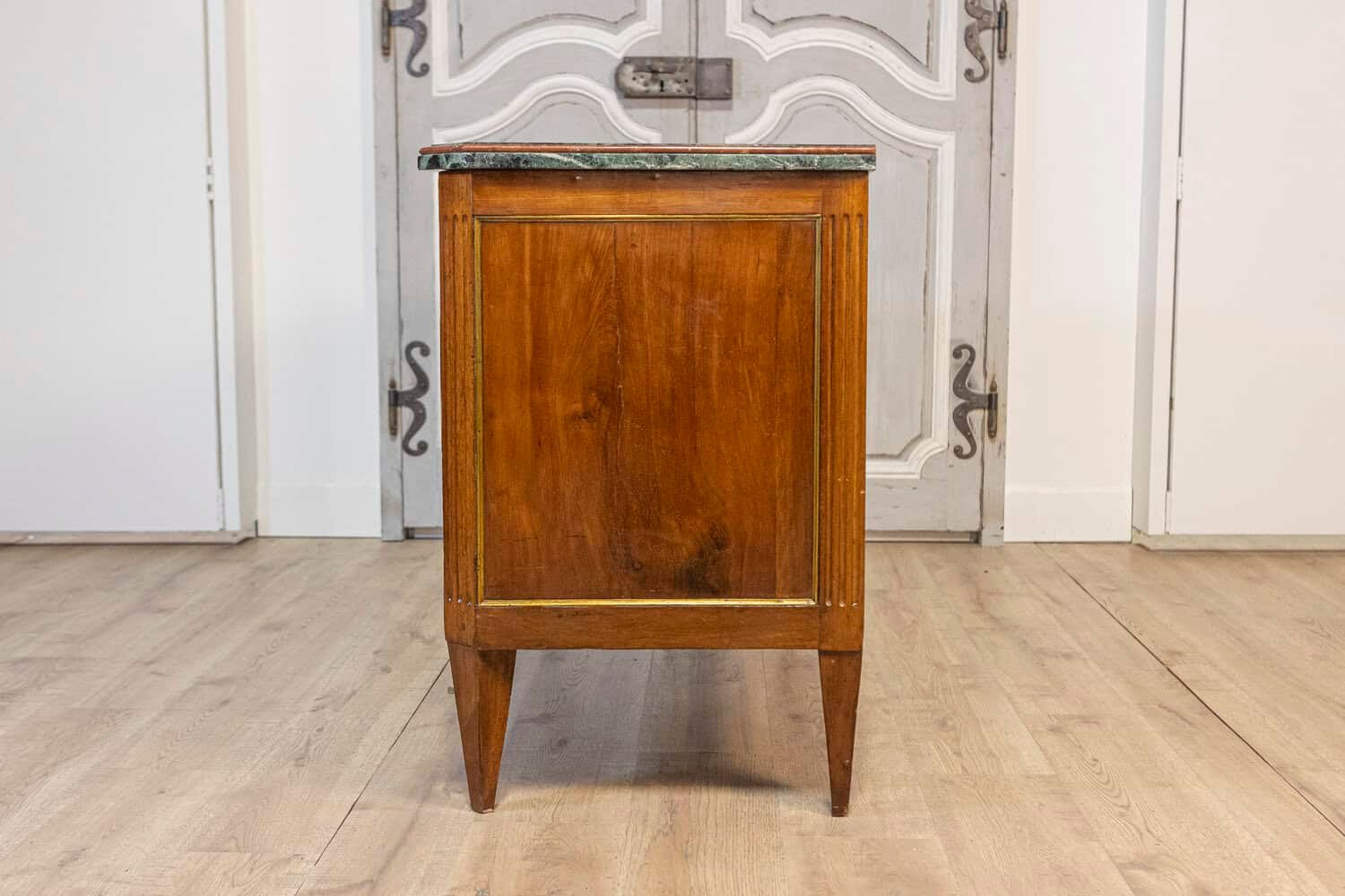 Italian Piemontese 1890s Three-Drawer Walnut Commode with Dark Green Marble Top - JAA