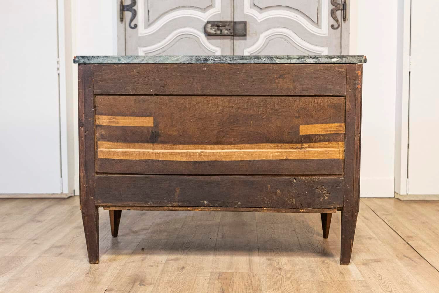 Italian Piemontese 1890s Three-Drawer Walnut Commode with Dark Green Marble Top - JAA