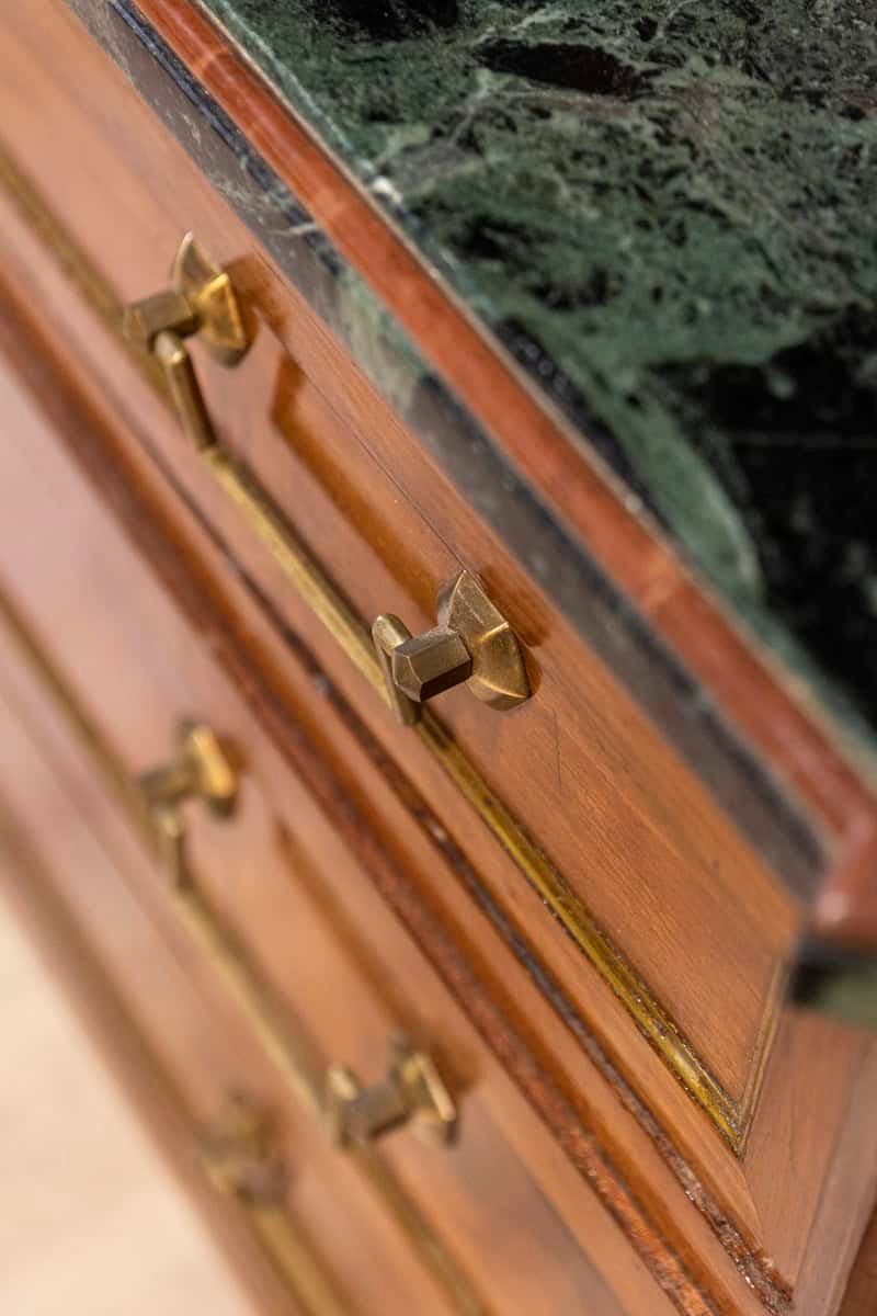 Italian Piemontese 1890s Three-Drawer Walnut Commode with Dark Green Marble Top - JAA
