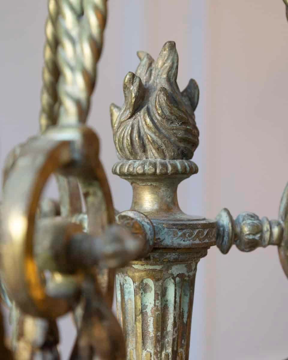 French Louis XVI Style 19th Century Bronze Three-Light Chandelier with Torch - JAA