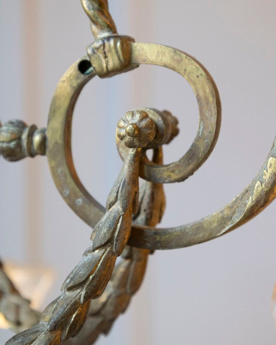 French Louis XVI Style 19th Century Bronze Three-Light Chandelier with Torch - JAA