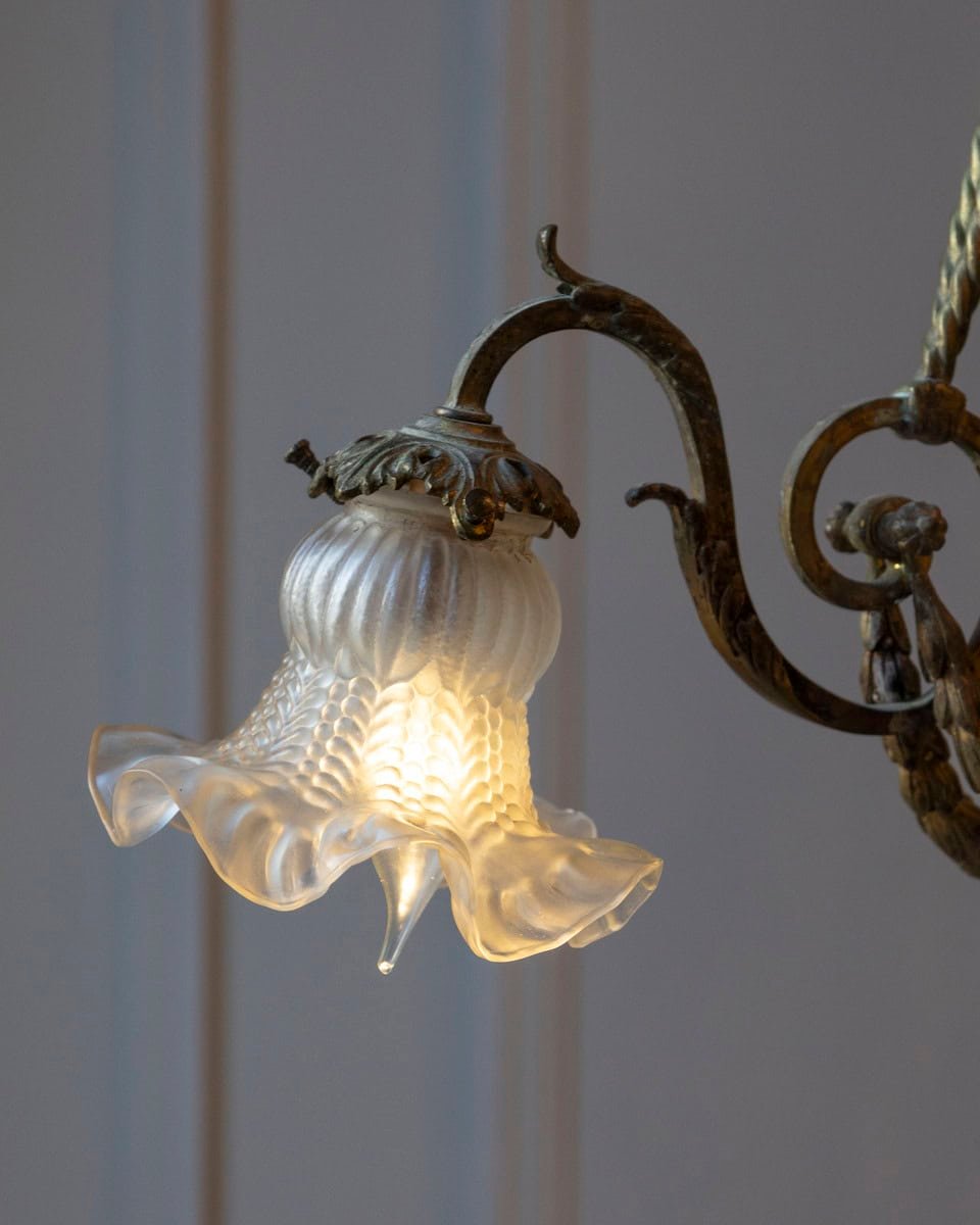 French Louis XVI Style 19th Century Bronze Three-Light Chandelier with Torch - JAA