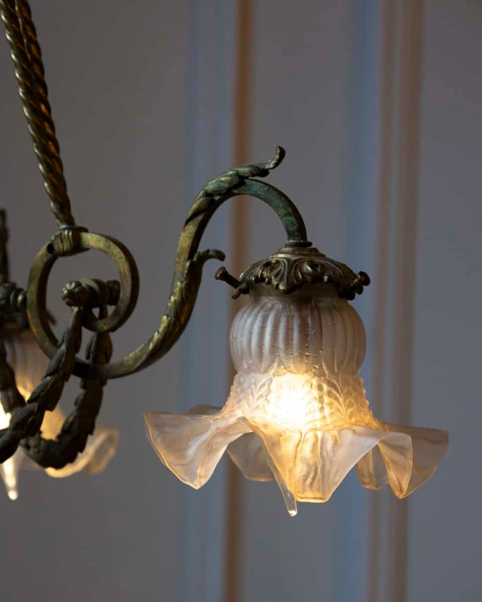 French Louis XVI Style 19th Century Bronze Three-Light Chandelier with Torch - JAA