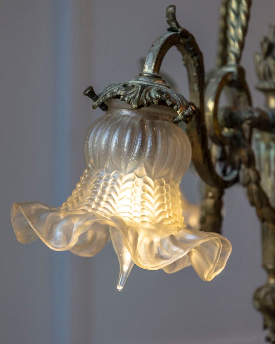 French Louis XVI Style 19th Century Bronze Three-Light Chandelier with Torch - JAA