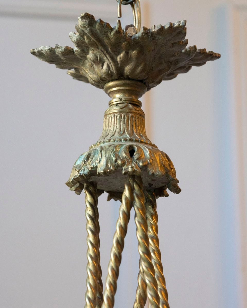 French Louis XVI Style 19th Century Bronze Three-Light Chandelier with Torch - JAA