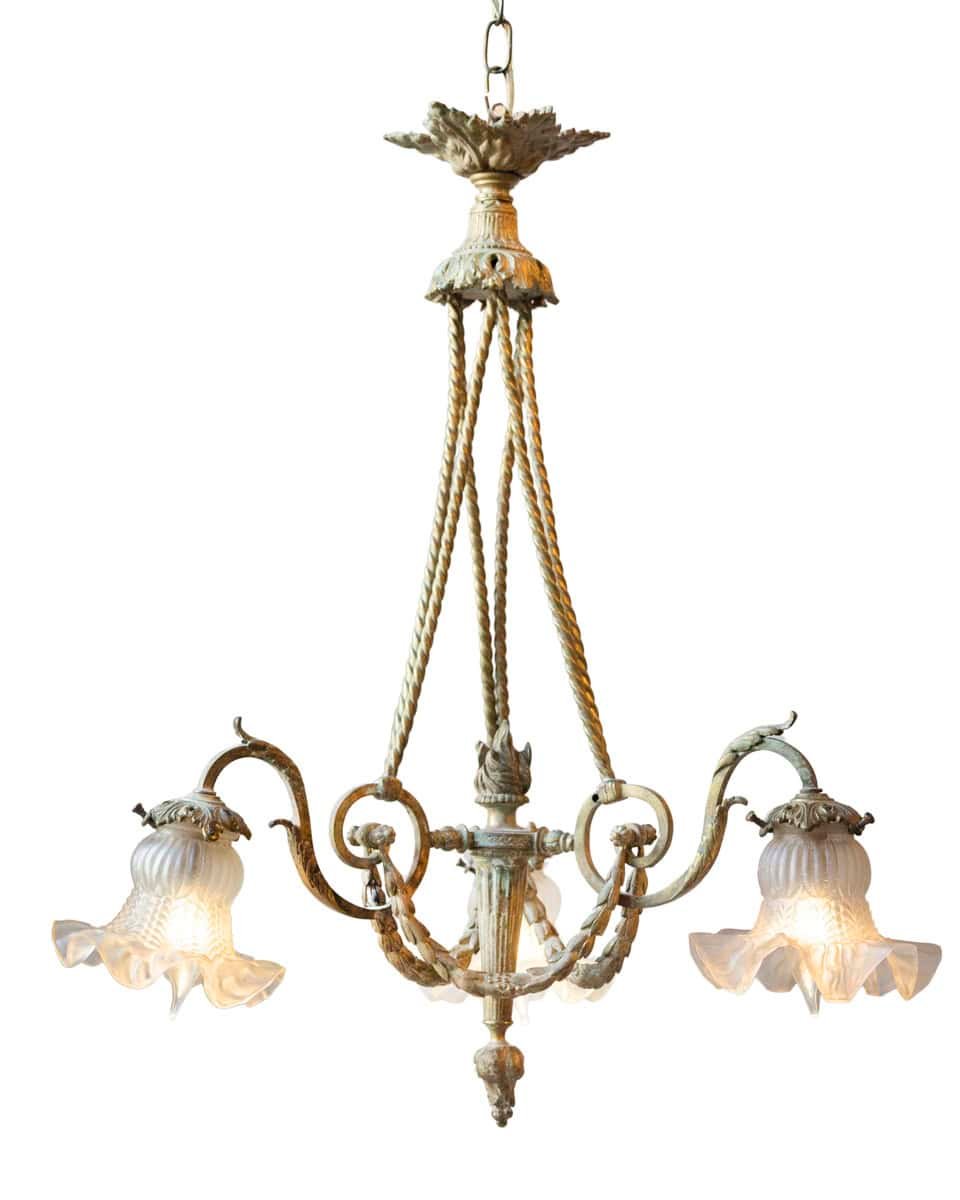 French Louis XVI Style 19th Century Bronze Three-Light Chandelier with Torch