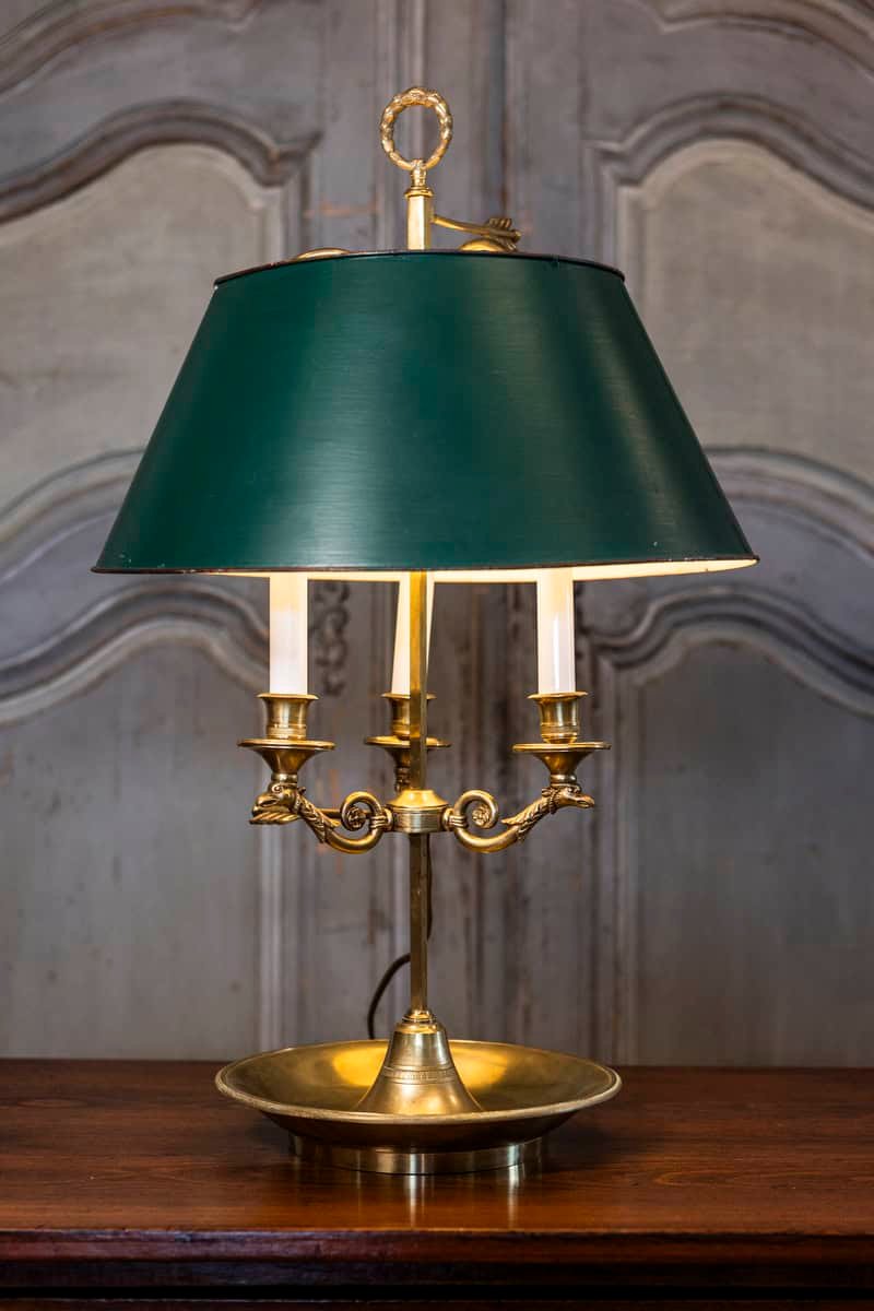 French 19th Century Brass Three-Lights Bouillotte Table Lamp with Bird Motifs - JAA