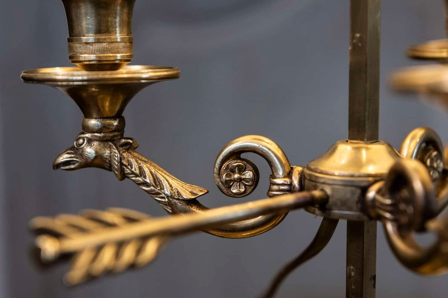 French 19th Century Brass Three-Lights Bouillotte Table Lamp with Bird Motifs - JAA