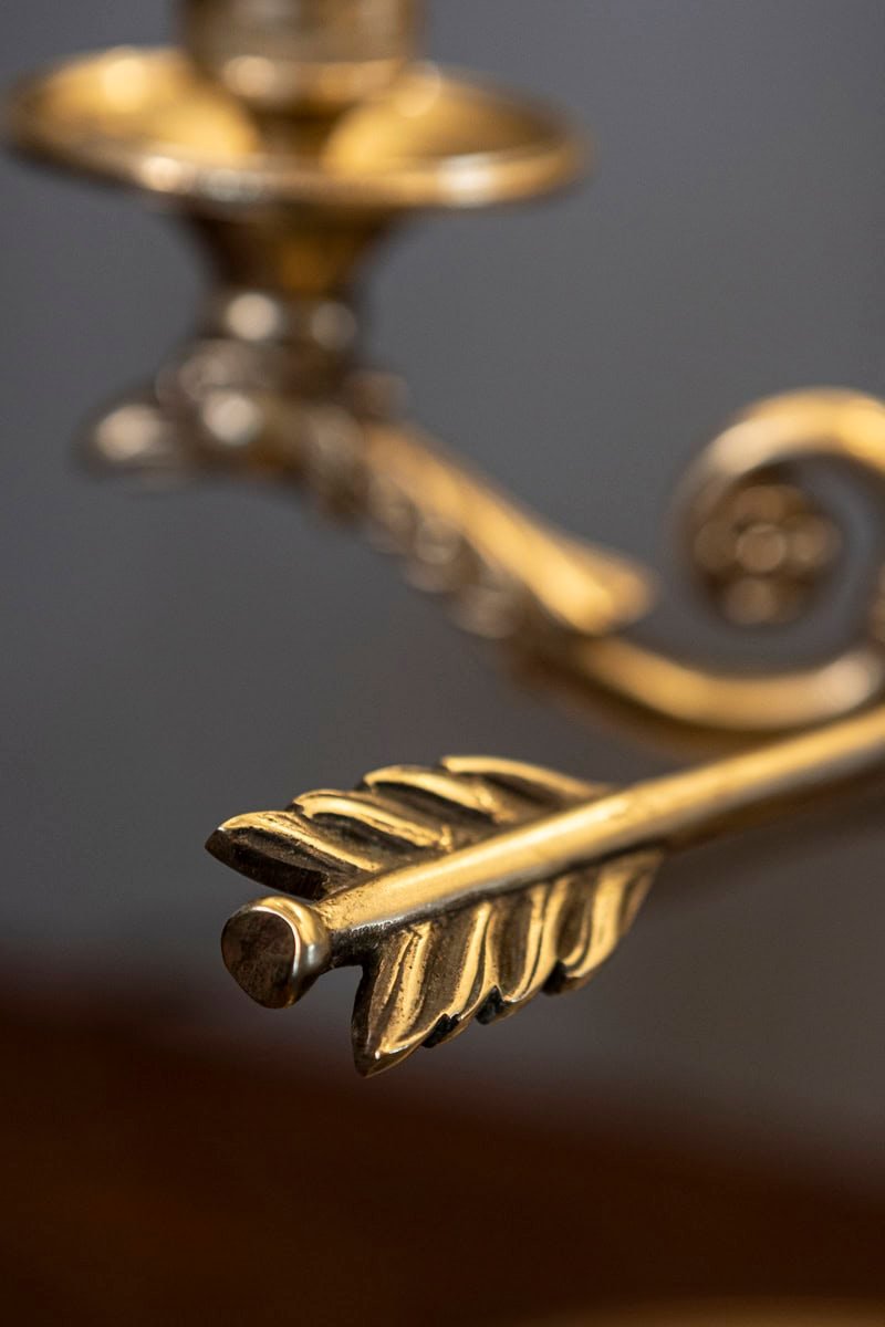 French 19th Century Brass Three-Lights Bouillotte Table Lamp with Bird Motifs - JAA