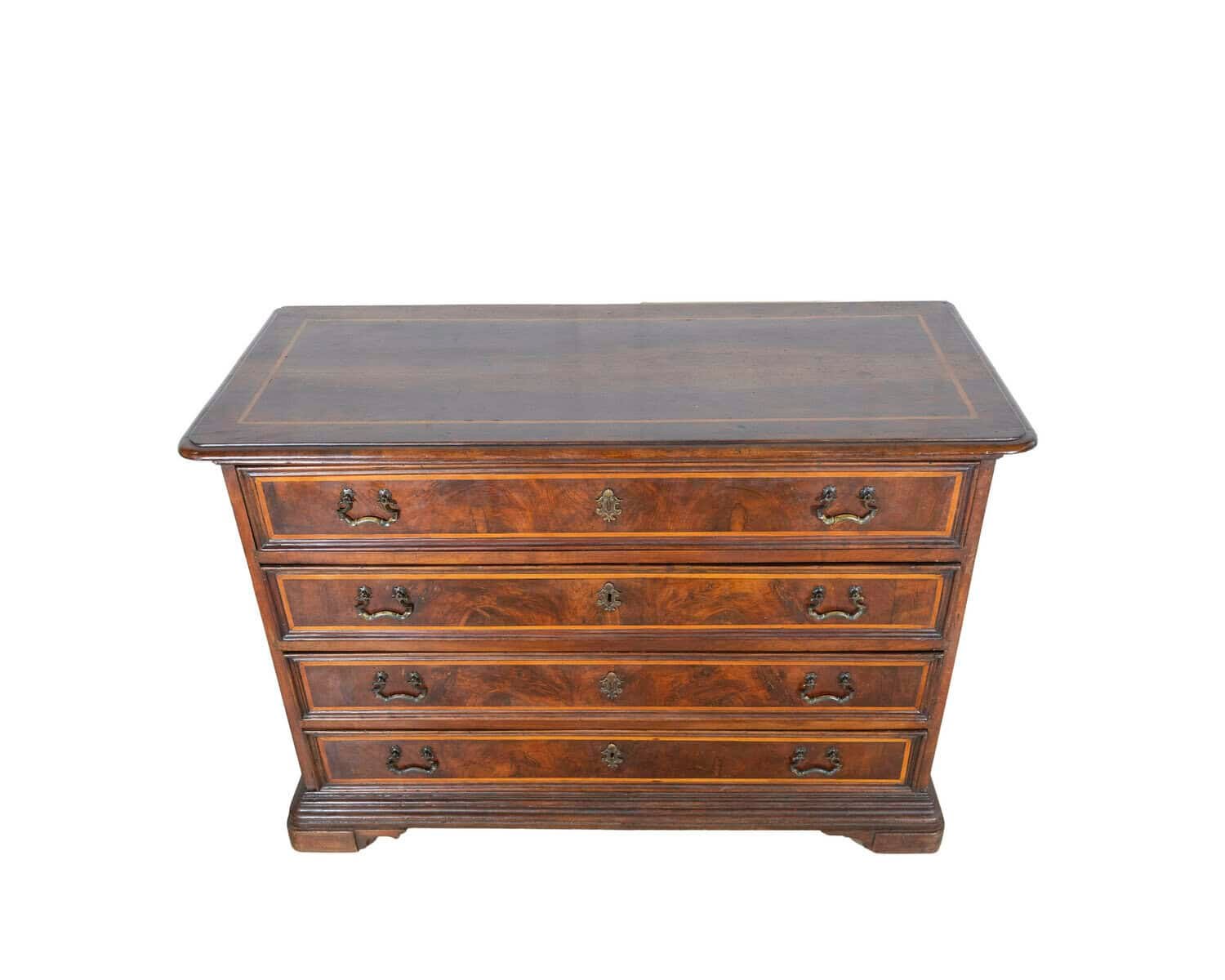 Early 18th-Century Emilian Walnut Chest of Drawers with Fruitwood Inlay