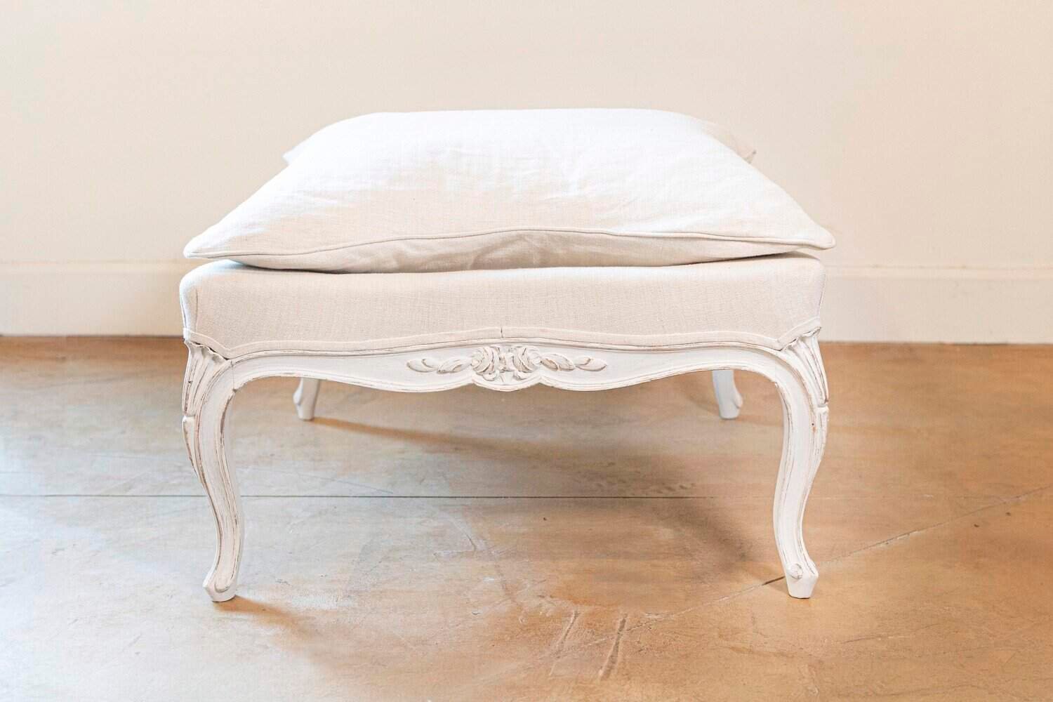 ON HOLD - Swedish 1890s Rococo Revival Painted Wood Stool with Carved Floral Motifs - JAA