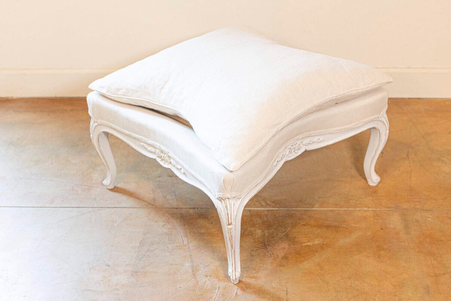 ON HOLD - Swedish 1890s Rococo Revival Painted Wood Stool with Carved Floral Motifs - JAA