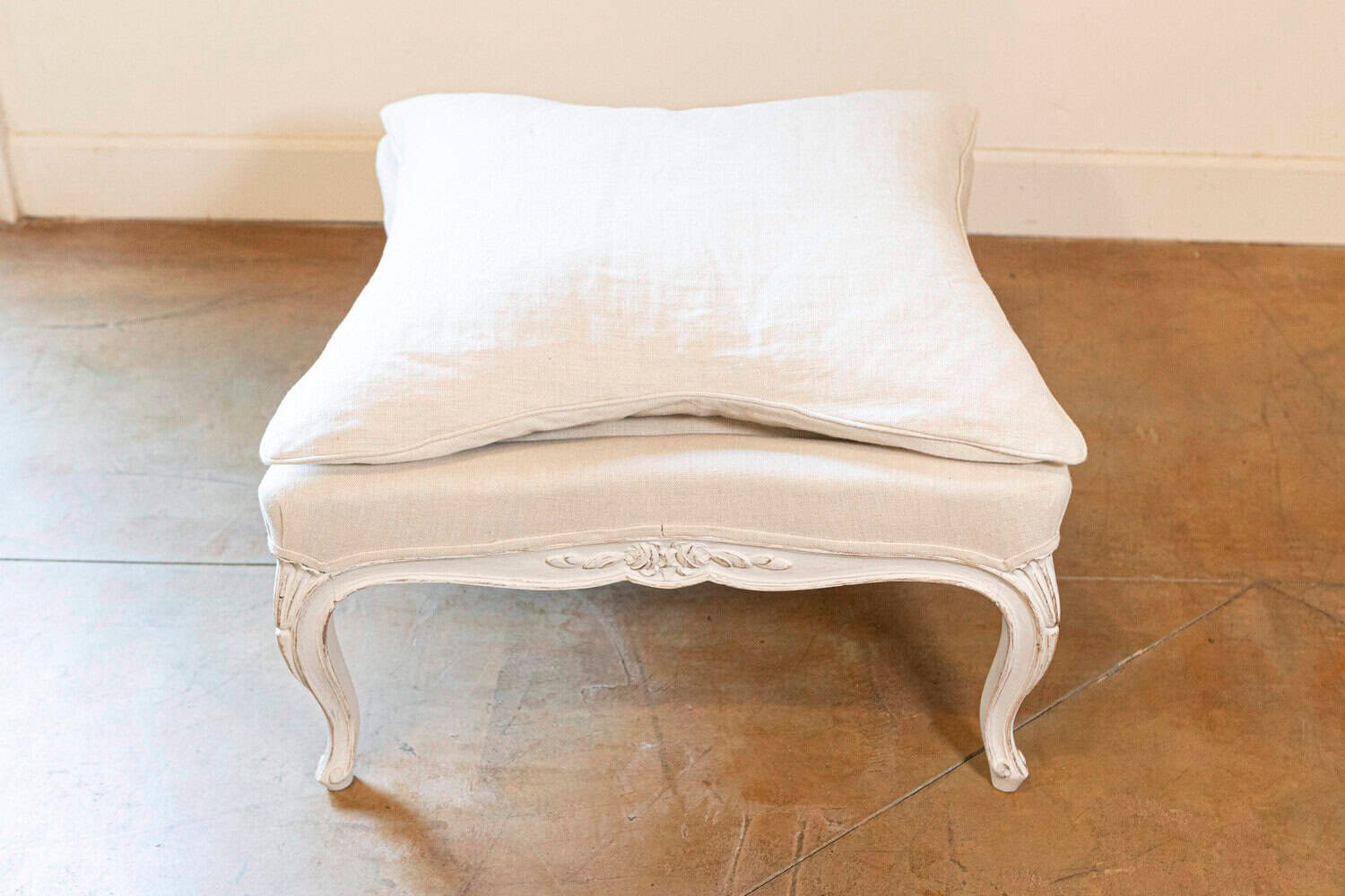 ON HOLD - Swedish 1890s Rococo Revival Painted Wood Stool with Carved Floral Motifs - JAA