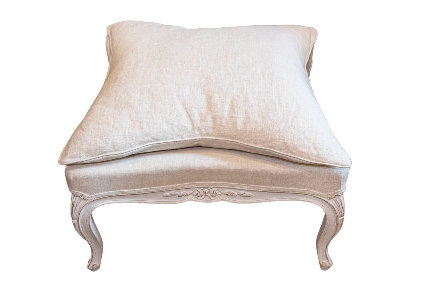 ON HOLD - Swedish 1890s Rococo Revival Painted Wood Stool with Carved Floral Motifs