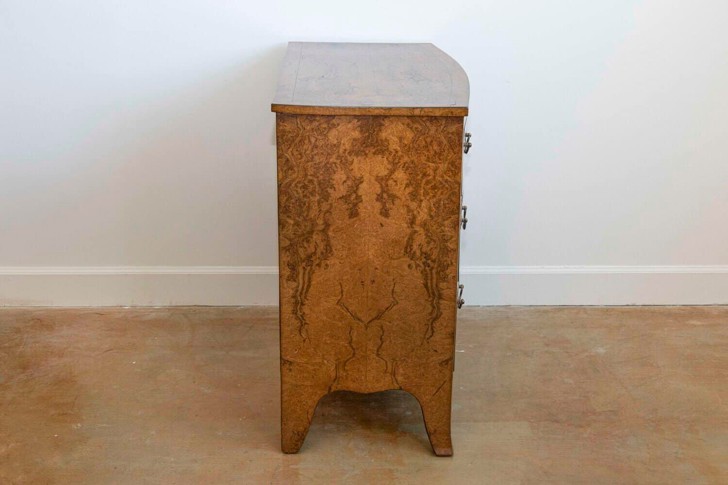 English Burr Walnut Bow Front Chest of Drawers circa 1870 with Bookmatch Veneer - JAA