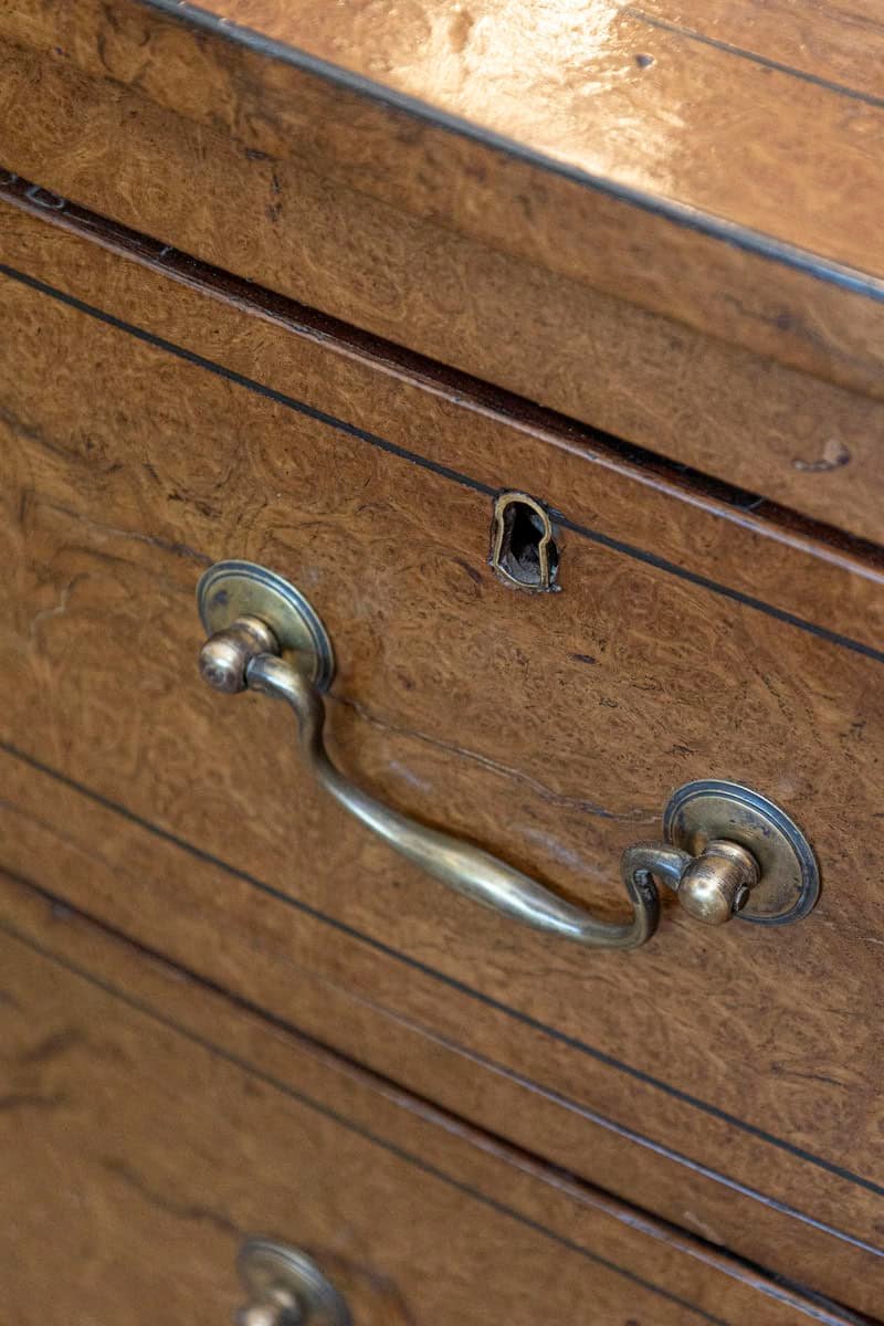 English Burr Walnut Bow Front Chest of Drawers circa 1870 with Bookmatch Veneer - JAA