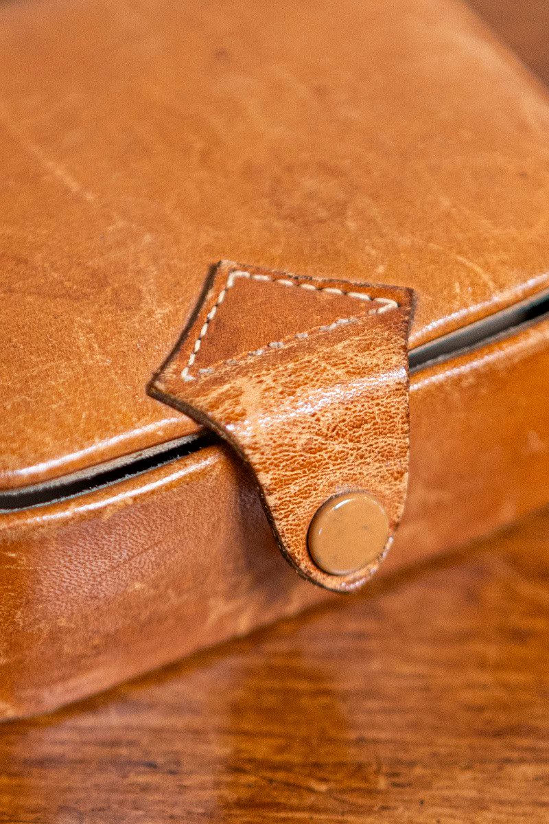 American 20th Century Camalier & Buckley Caramel Leather Case with Buttoned Strap - JAA