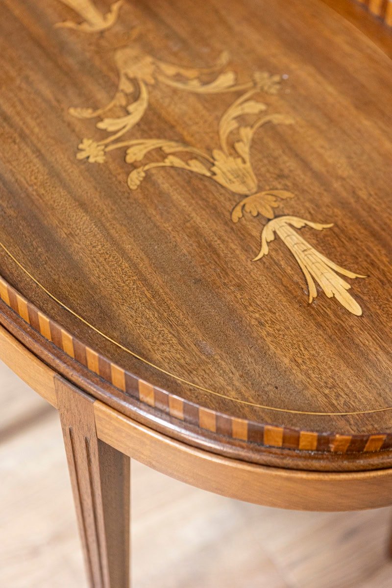 Danish 1900s Walnut Tray Table with Ash Foliage Marquetry and Removable Top - JAA