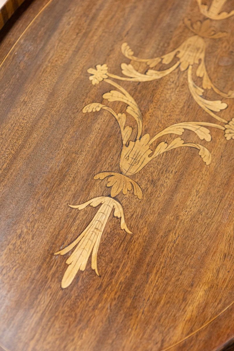 Danish 1900s Walnut Tray Table with Ash Foliage Marquetry and Removable Top - JAA