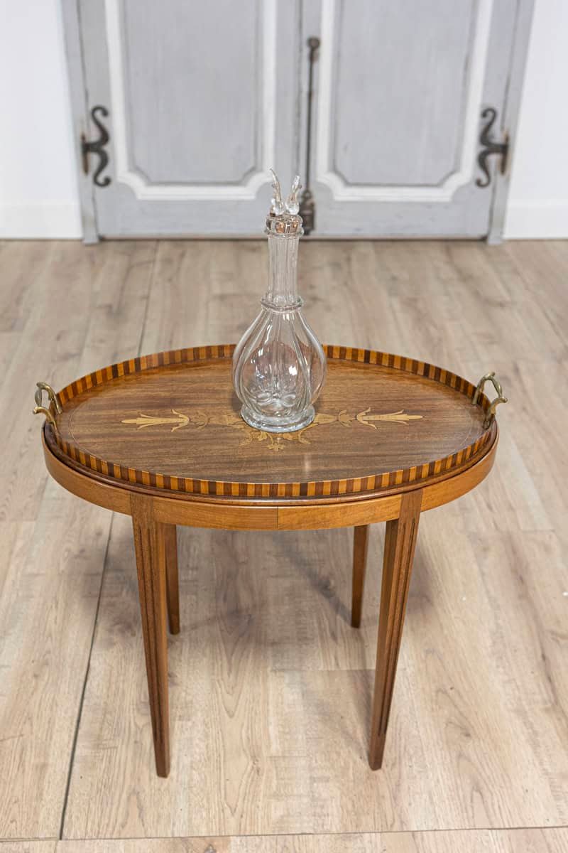 Danish 1900s Walnut Tray Table with Ash Foliage Marquetry and Removable Top - JAA