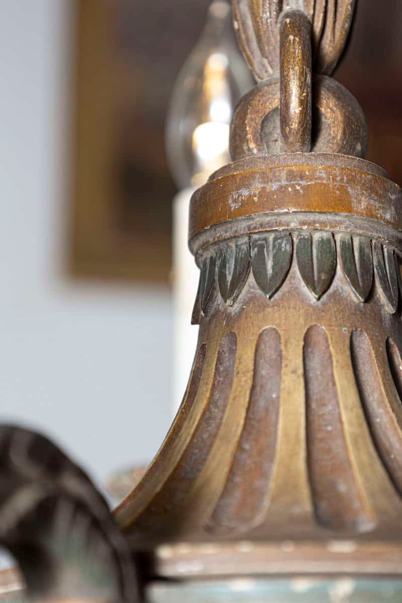 20th-Century French Wooden Chandelier with Candle-Style Fixtures - JAA