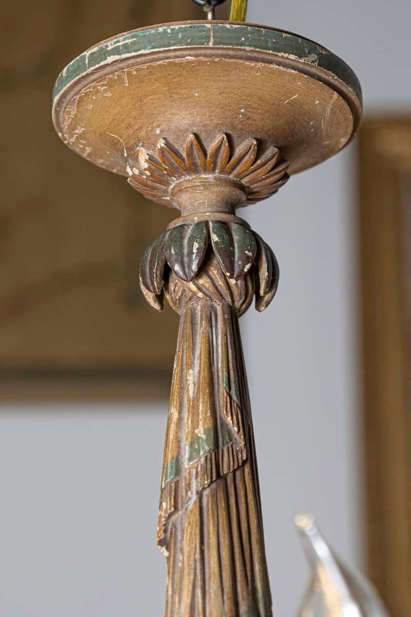 20th-Century French Wooden Chandelier with Candle-Style Fixtures - JAA
