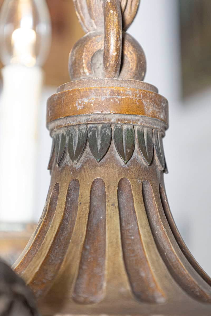 20th-Century French Wooden Chandelier with Candle-Style Fixtures - JAA