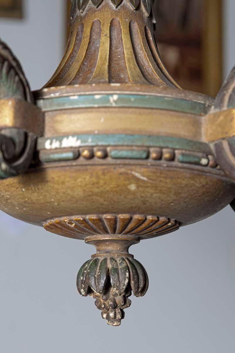 20th-Century French Wooden Chandelier with Candle-Style Fixtures - JAA