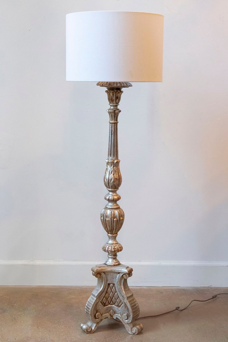 20th Century French Painted and Carved Wood Lamp with Neoclassical Detailing - JAA