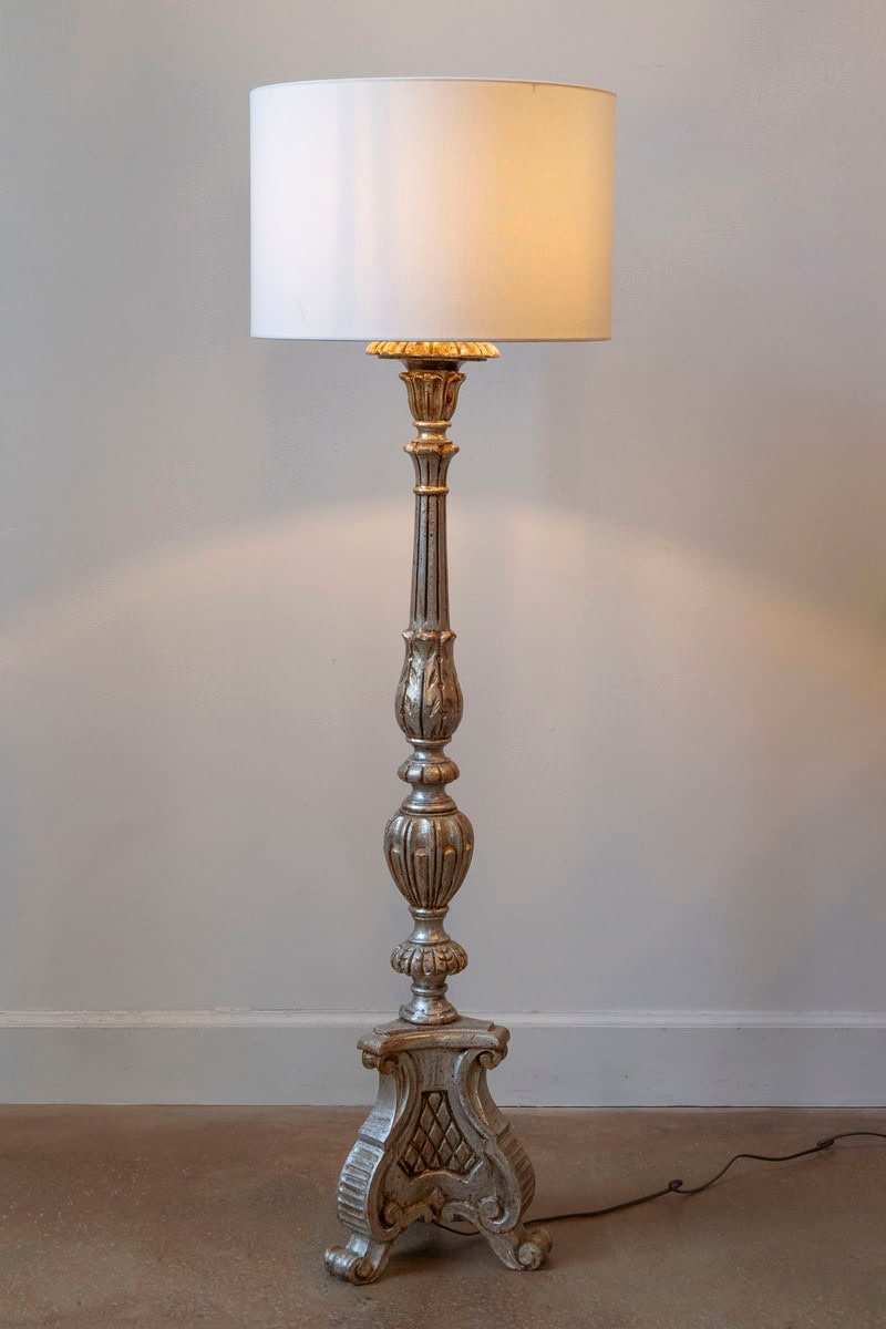 20th Century French Painted and Carved Wood Lamp with Neoclassical Detailing - JAA