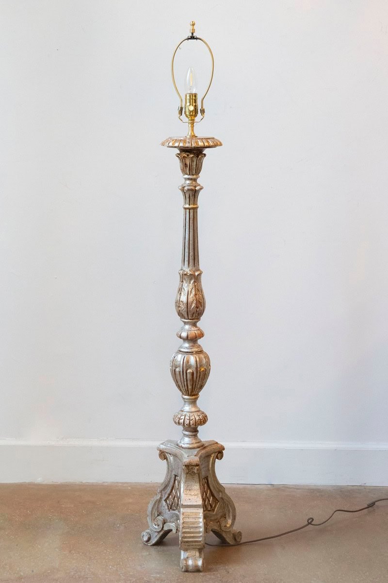 20th Century French Painted and Carved Wood Lamp with Neoclassical Detailing - JAA