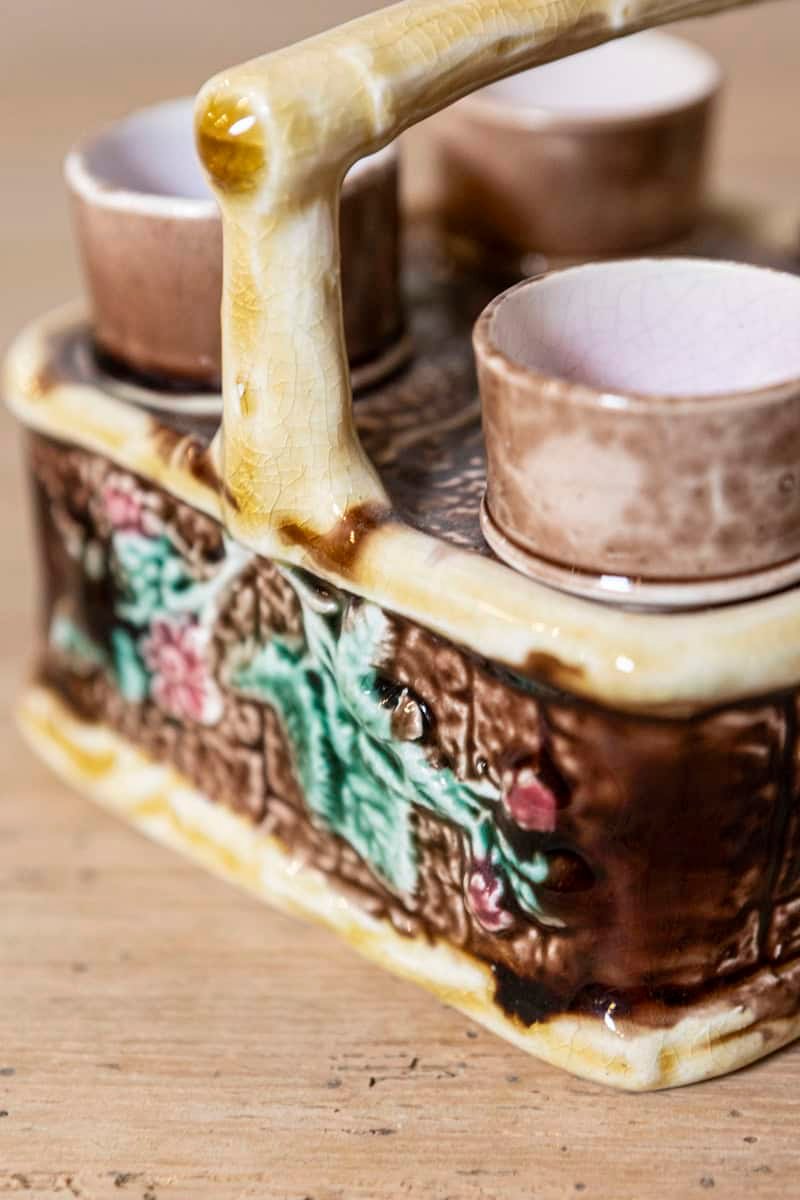 French 19th Century Rare Tea Set with Foliage Adorned Majolica Basket - JAA