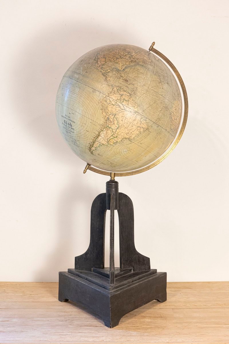 Large Swedish 1910s Freestanding Terrestrial Globe on Black Carved Base - JAA