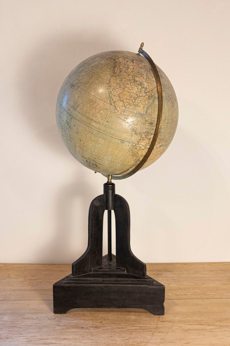 Large Swedish 1910s Freestanding Terrestrial Globe on Black Carved Base - JAA