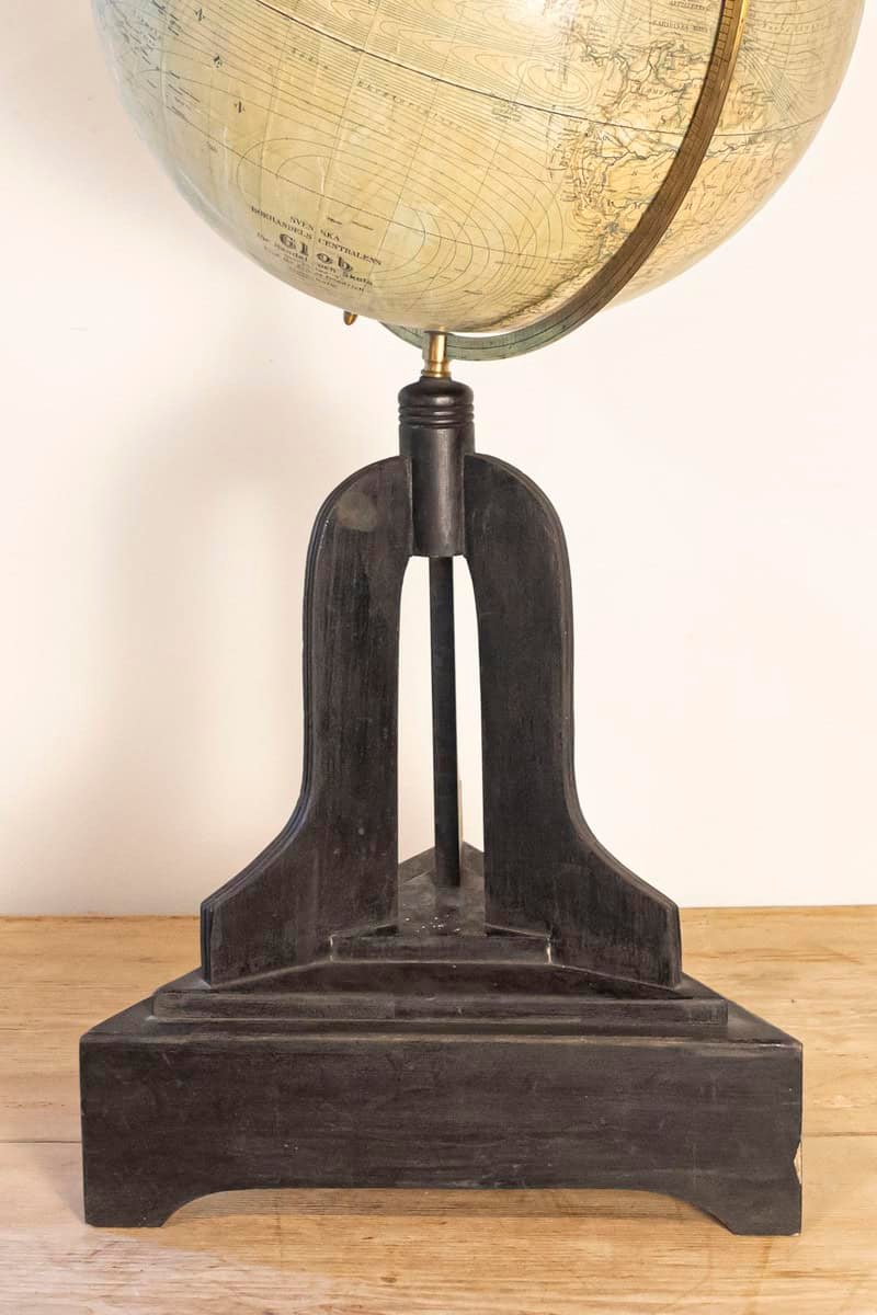 Large Swedish 1910s Freestanding Terrestrial Globe on Black Carved Base - JAA