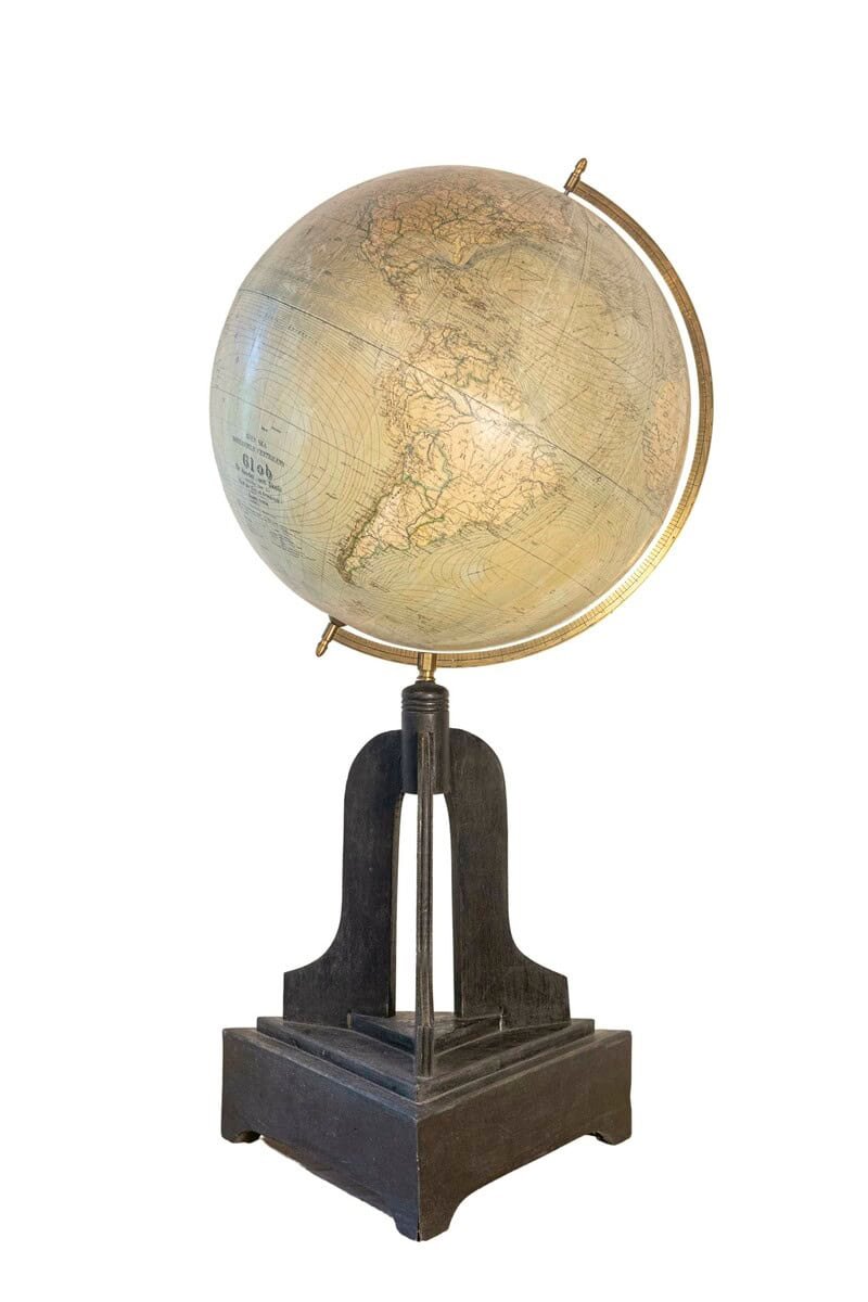 Large Swedish 1910s Freestanding Terrestrial Globe on Black Carved Base