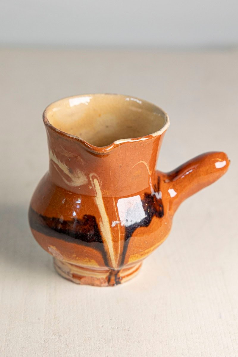 Early 20th Century French Glazed Terracotta Pitcher with Side Handle - JAA