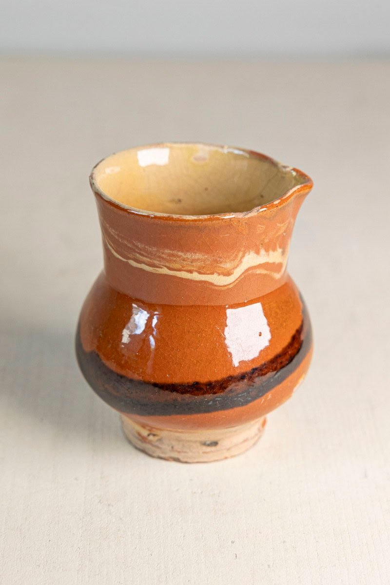Early 20th Century French Glazed Terracotta Pitcher with Side Handle - JAA