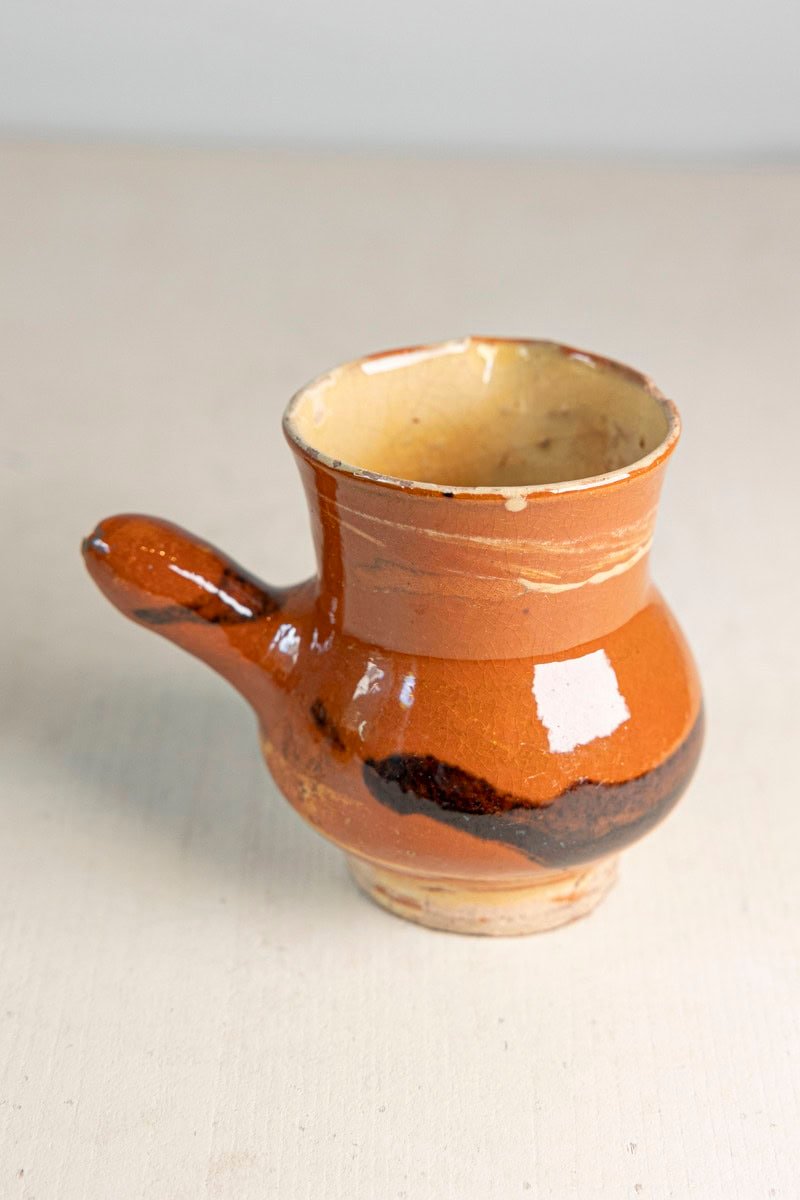 Early 20th Century French Glazed Terracotta Pitcher with Side Handle - JAA
