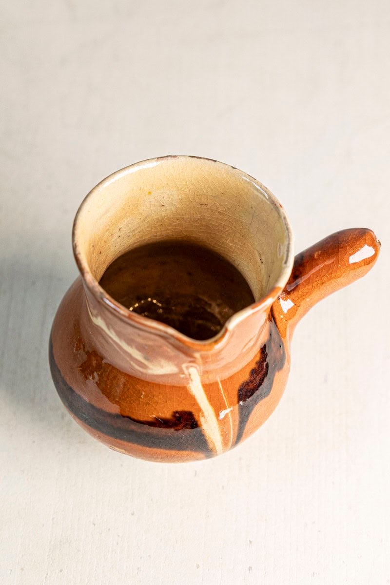 Early 20th Century French Glazed Terracotta Pitcher with Side Handle - JAA