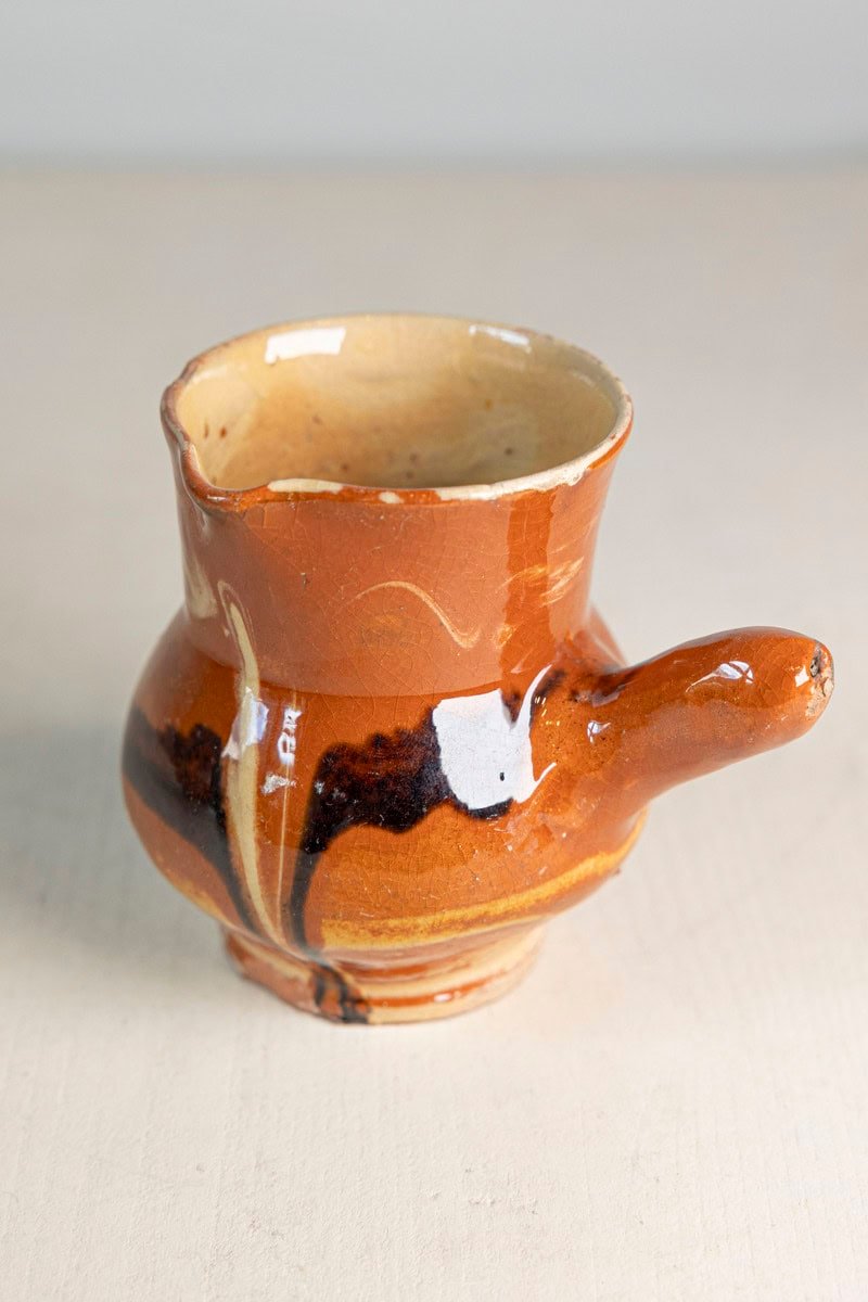 Early 20th Century French Glazed Terracotta Pitcher with Side Handle - JAA